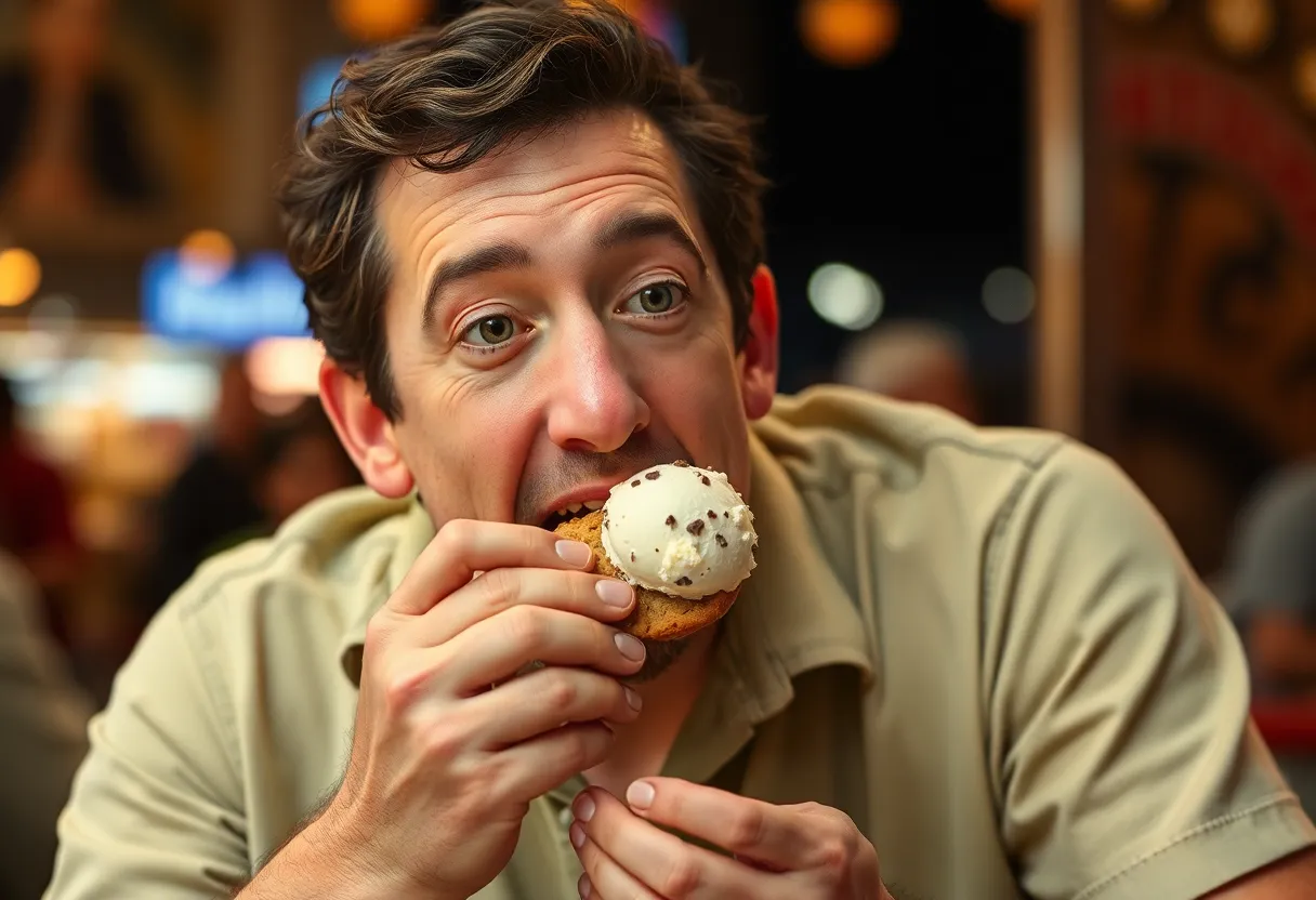 Adam Sandler eating the Moonbeam ice cream crumble cookie