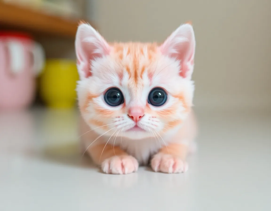Adorable pink kawaii cat with big eyes
