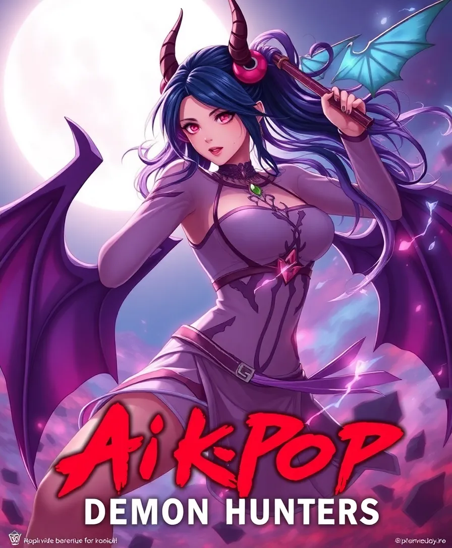 AI generated K-Pop style Demon Hunters poster featuring Mira