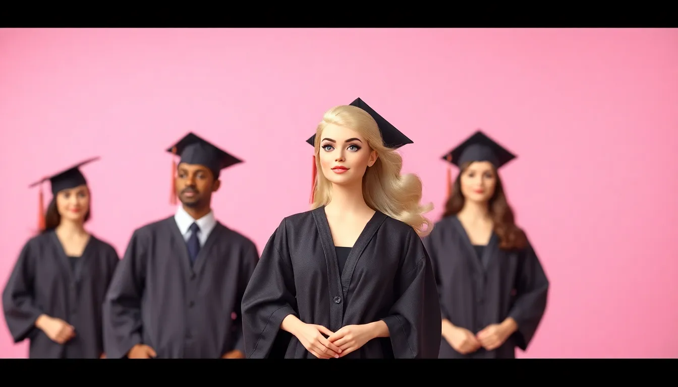 Barbie with pink background and text I Graduated