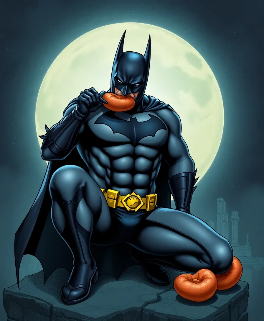 Batman wearing sexy pants eating a potato