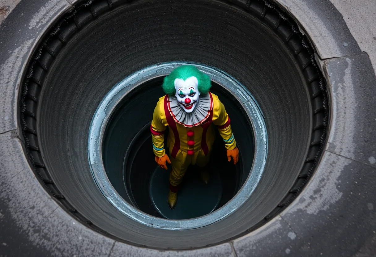 Clown standing in a sewer
