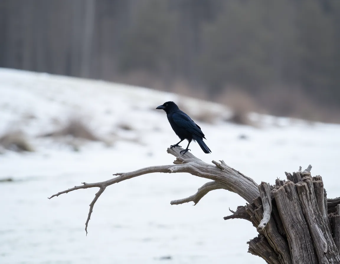 Crow perched on dead tree