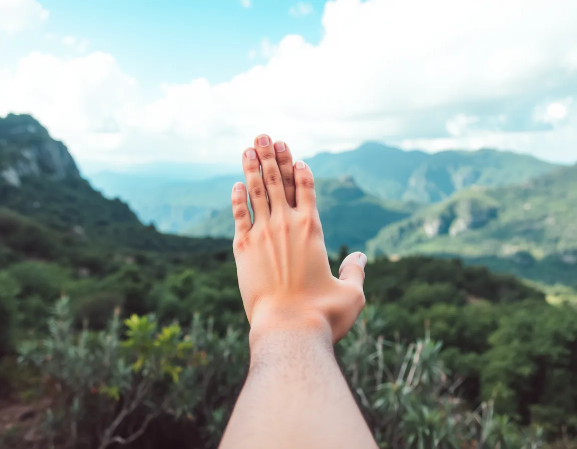 Feet resting on palm