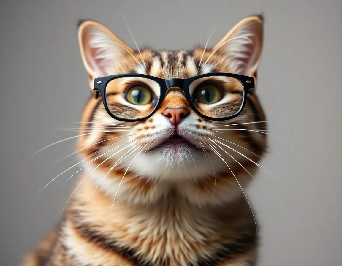 Funny smiling cat wearing glasses