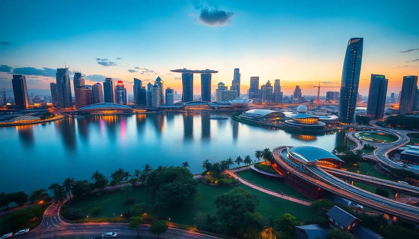 Future of Singapore cityscape at dusk