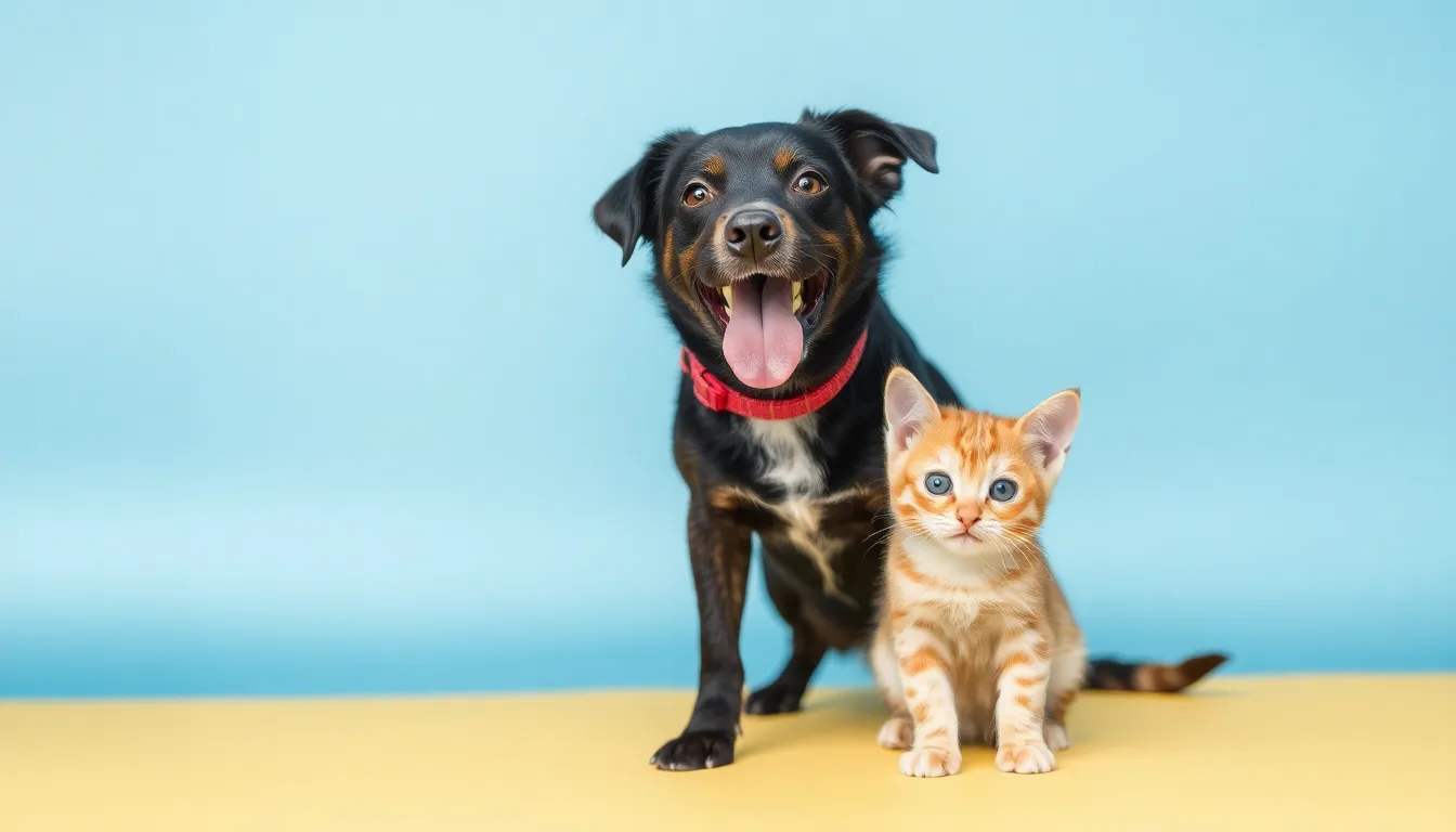 Happy dog and cat together at adoption center