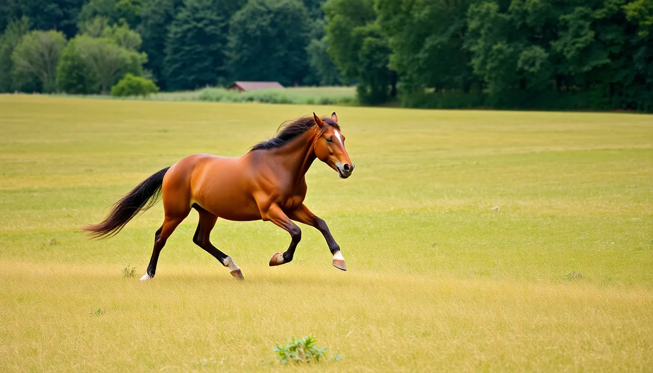 Horse running in field