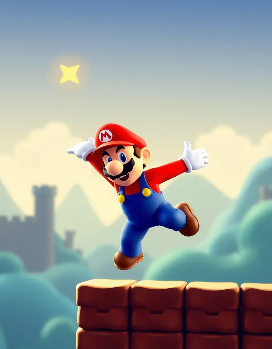 Mario jumping and ready to battle