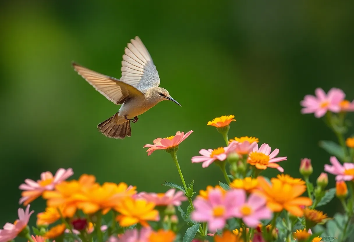 Nido bird flying over flowers