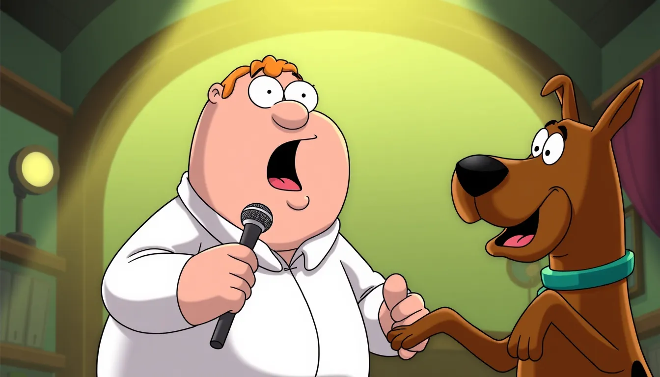 Peter Griffin animated singing with microphone