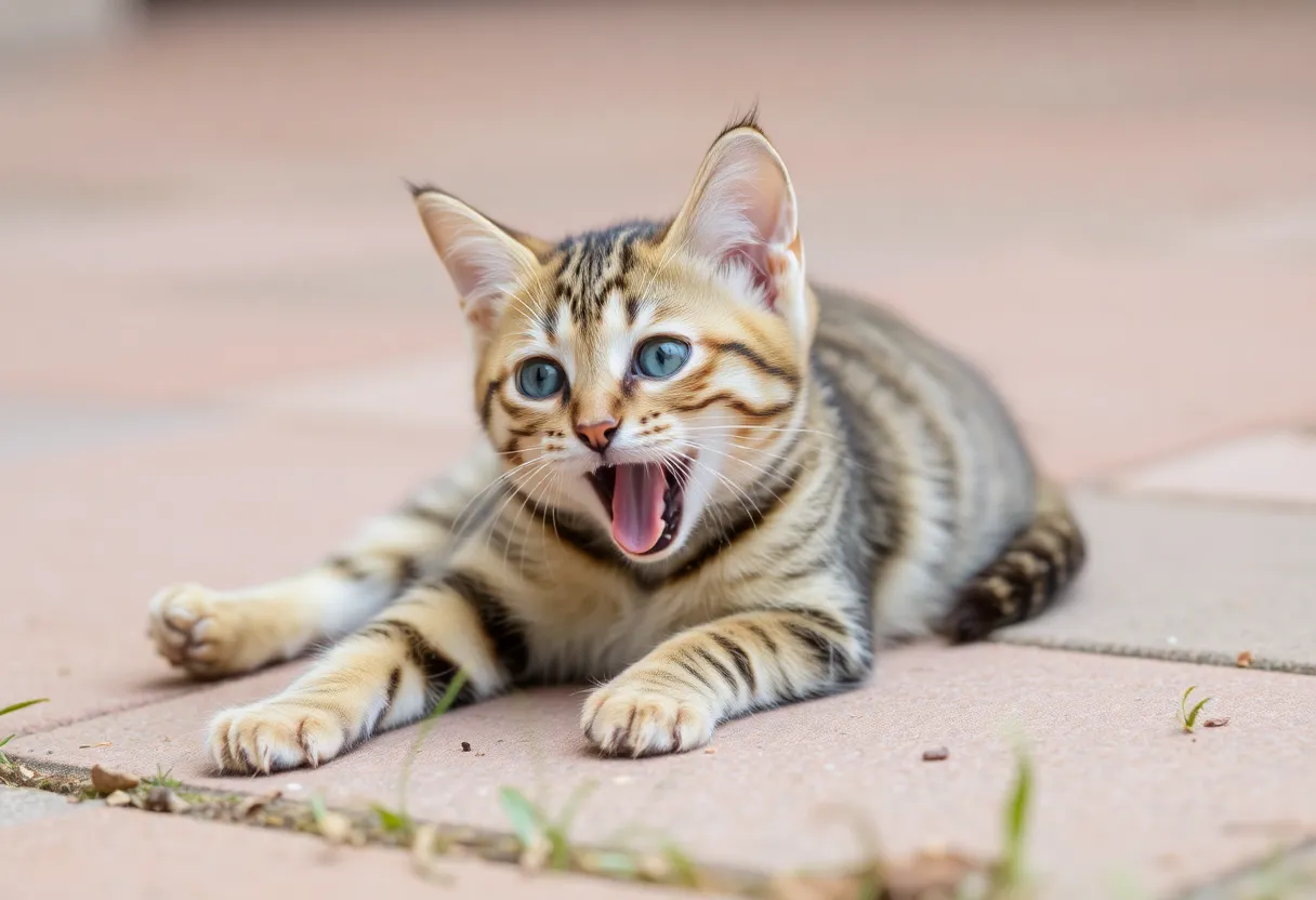 Playful cat on pink background