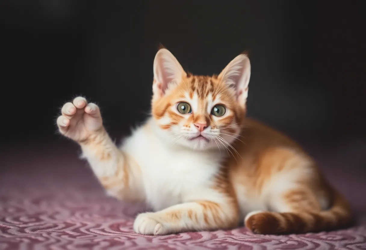 Playful cat on pink background