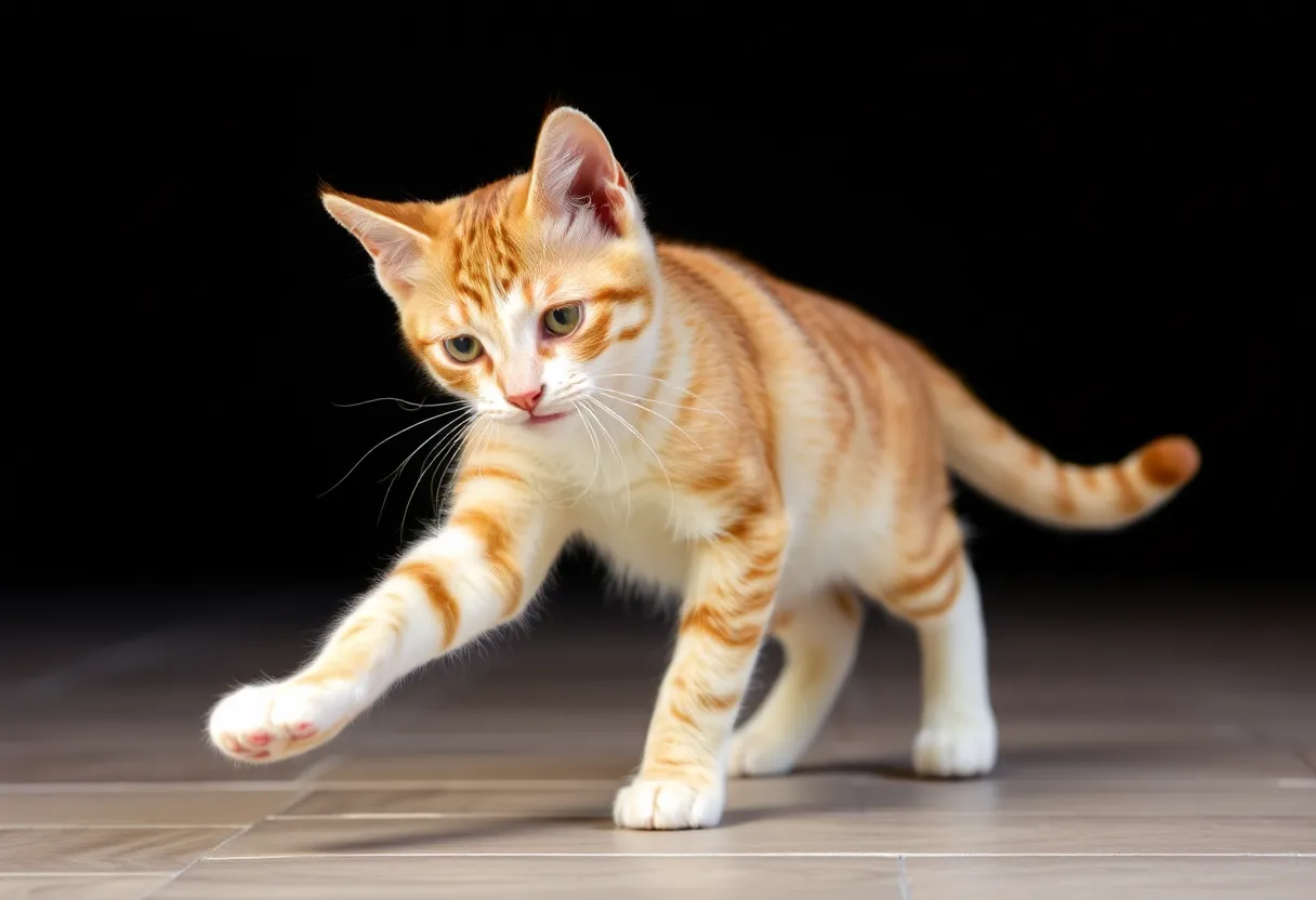 Playful cat on pink background