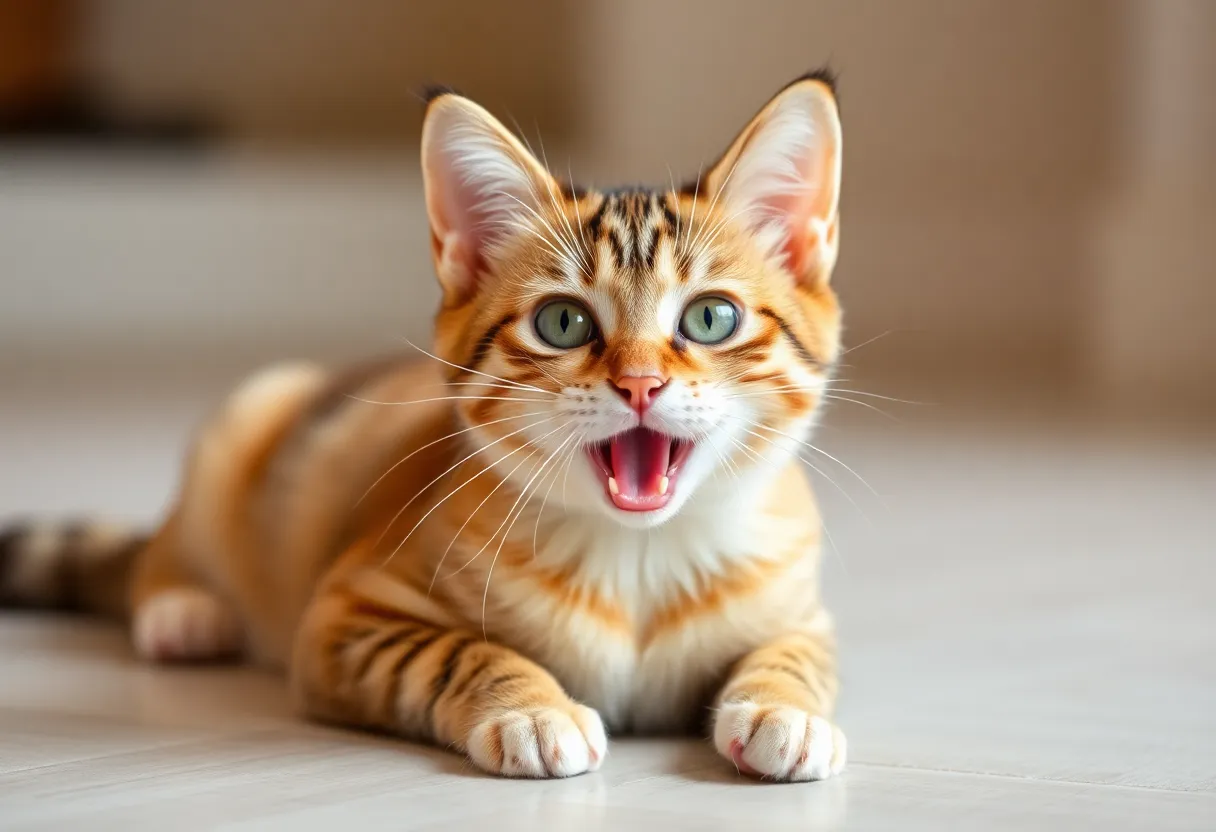 Playful cat on pink background