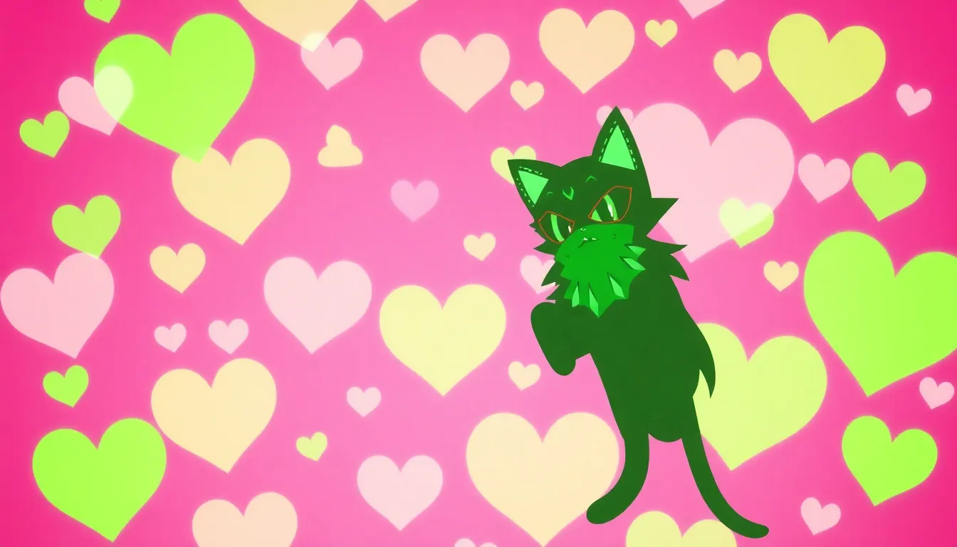 Background full of Ralsei pictures with pink and green hearts