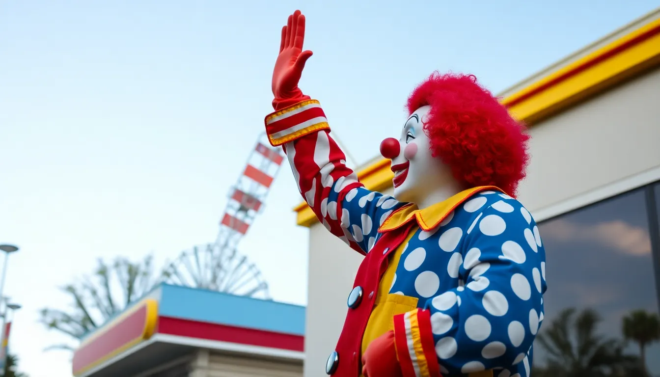 Ronald McDonald high-fiving Chucky the Clown in a colorful scene
