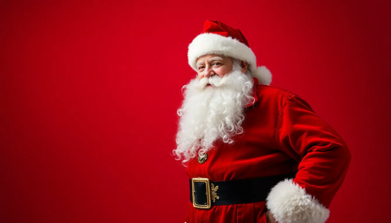 Santa Claus with red and green Christmas background