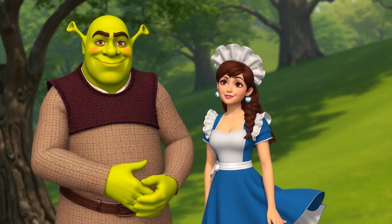 Shrek dressed in an Illu-Maid outfit