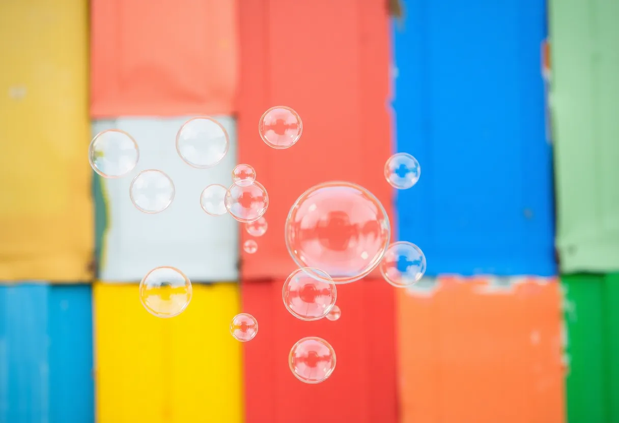 Soap bubbles on colorful wall