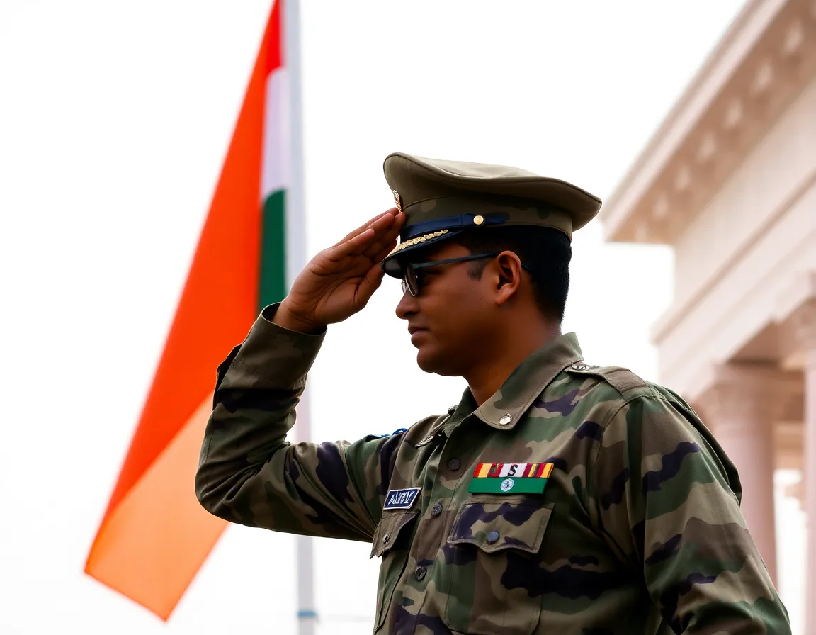 Soldier saluting the Indian flag