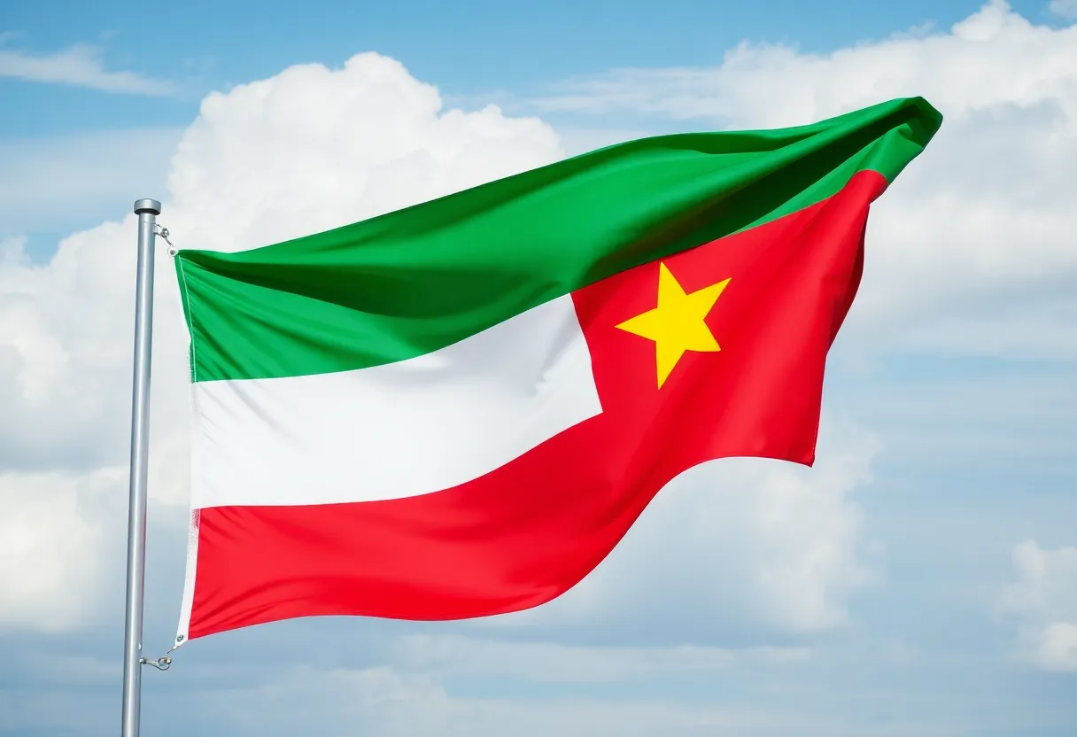 Suriname national flag waving