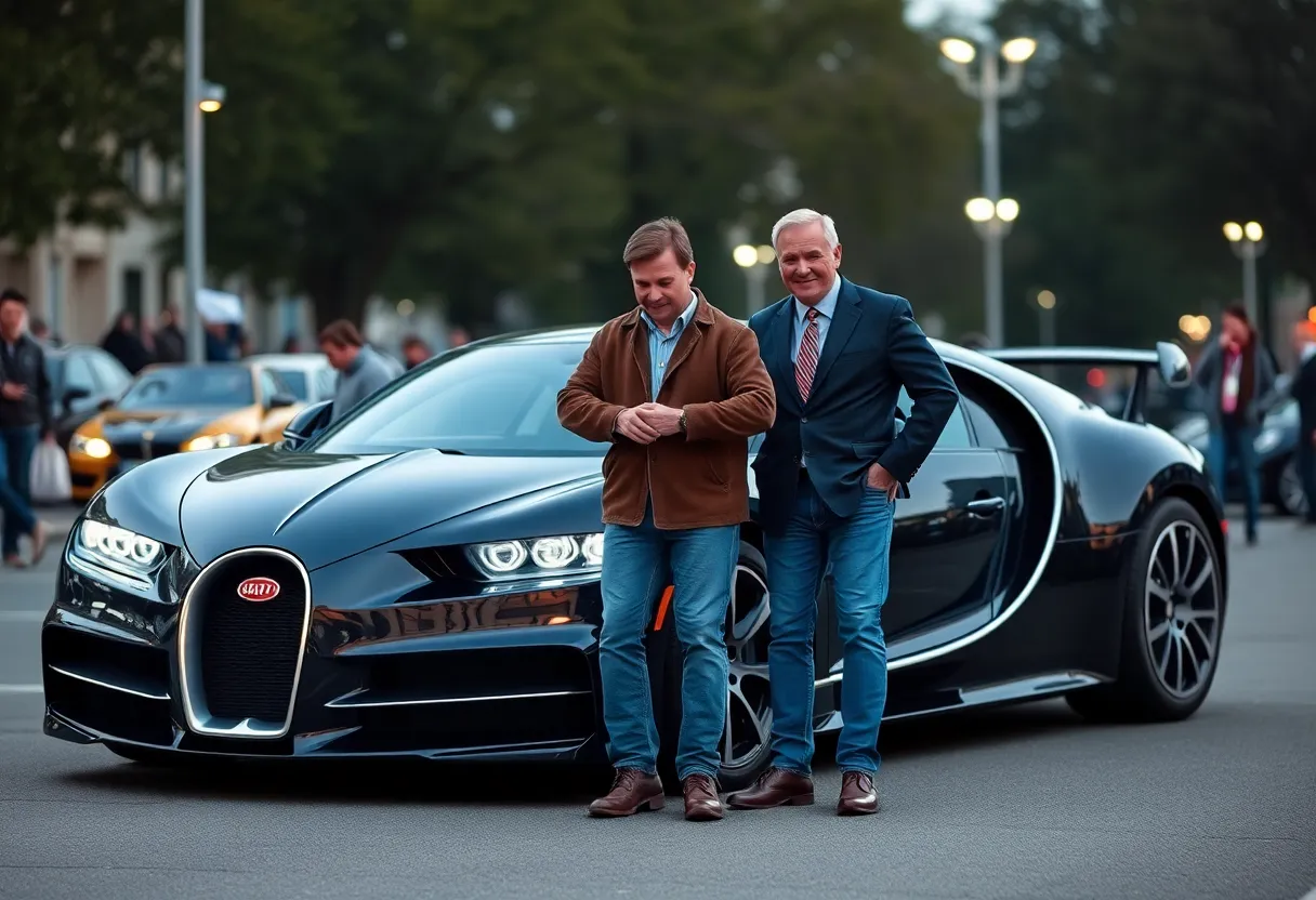 Two men engaged in explicit act with a Bugatti under them