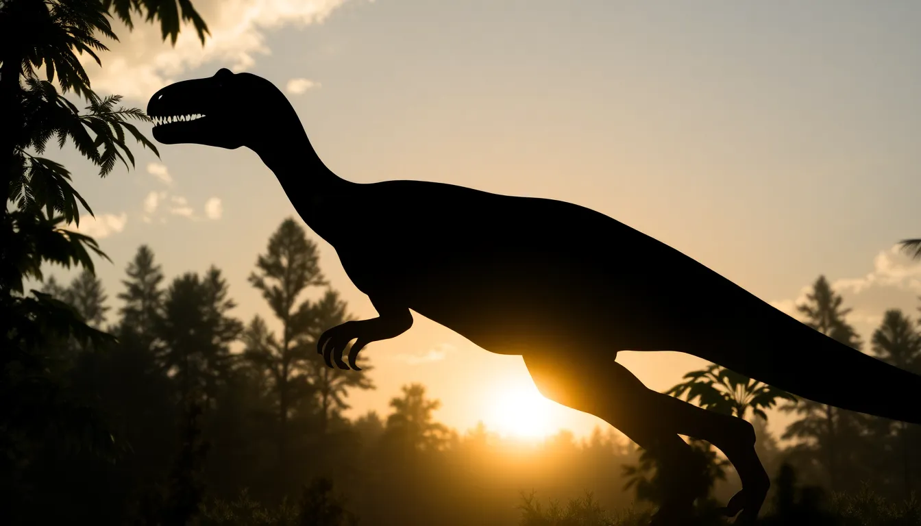 Velociraptor silhouette in forest