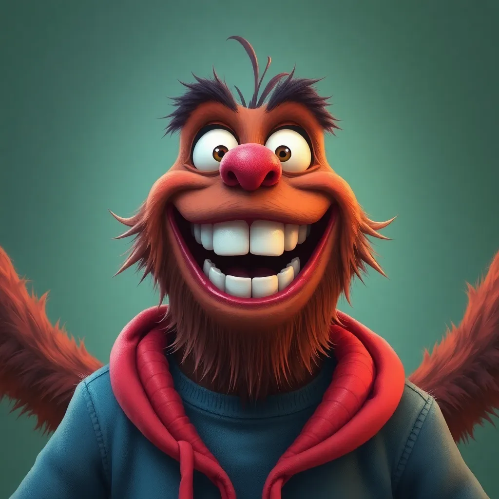 Yowie smiling showing big teeth